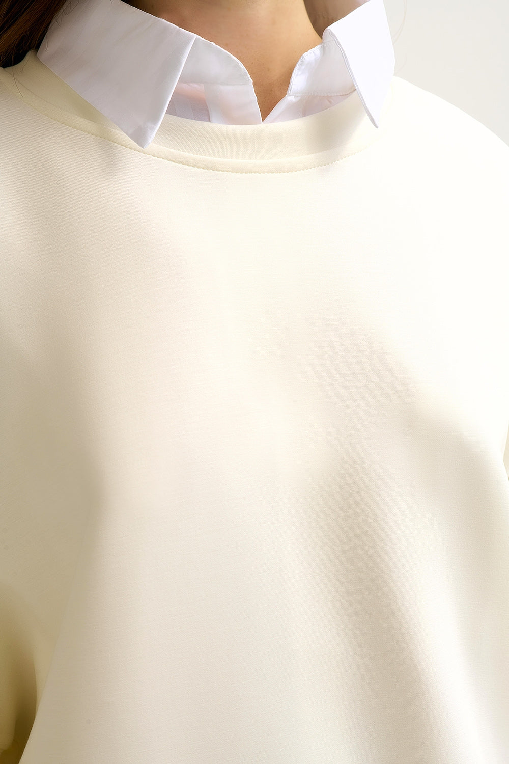 Crew Neck Dropped Shoulder Basic Sweatshirt in Cream - Sweaters