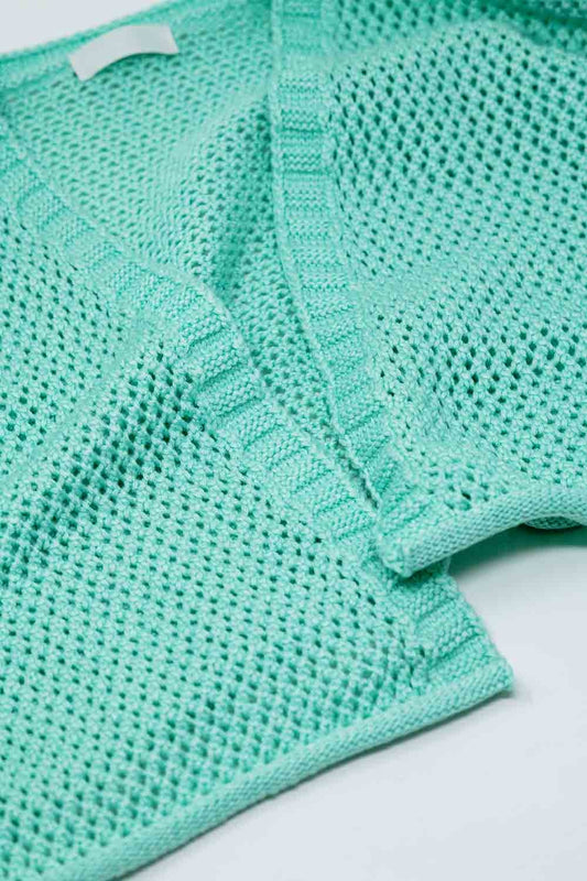 Crochet basic cropped cardigan in mint - Cardigans