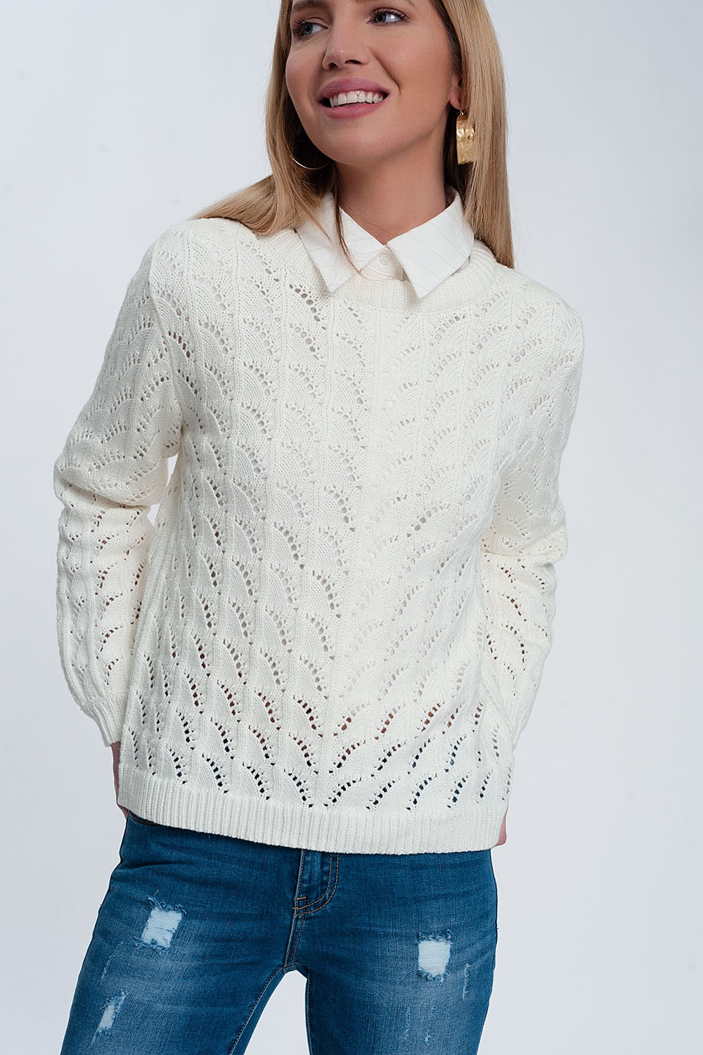 Crochet jumper in cream - Jumpers