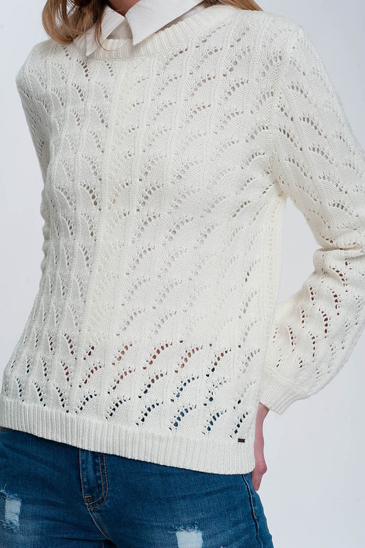 Crochet jumper in cream - Jumpers