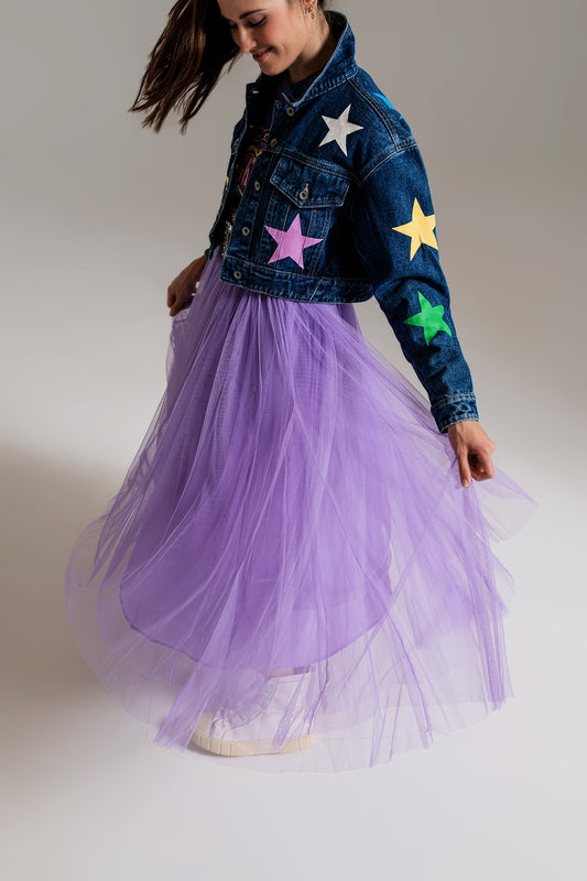 crop denim jacket with multicolored stars - Jackets