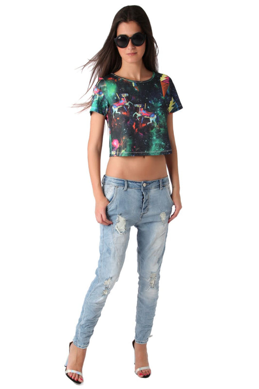 Crop top with illustrated print - Crop Tops