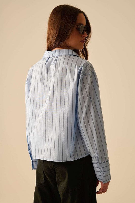 cropped blue striped poplin shirt - Shirts