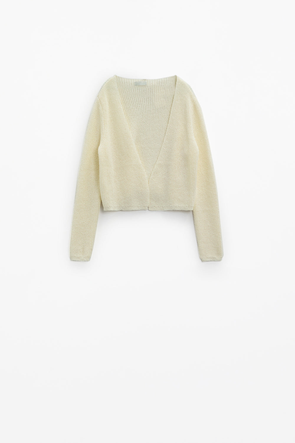 Cropped Cardigan In Lightweight Rib and V-Neckline in Cream - Cardigans