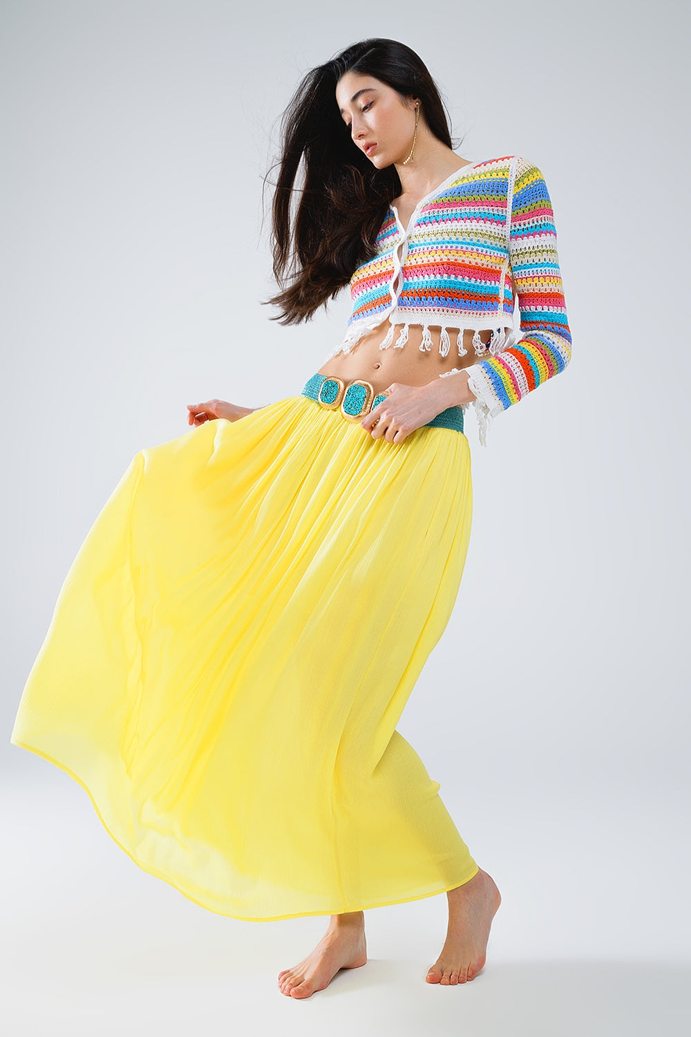 Cropped Crochet Cardigan In Multicolor Stripe - Cardigans