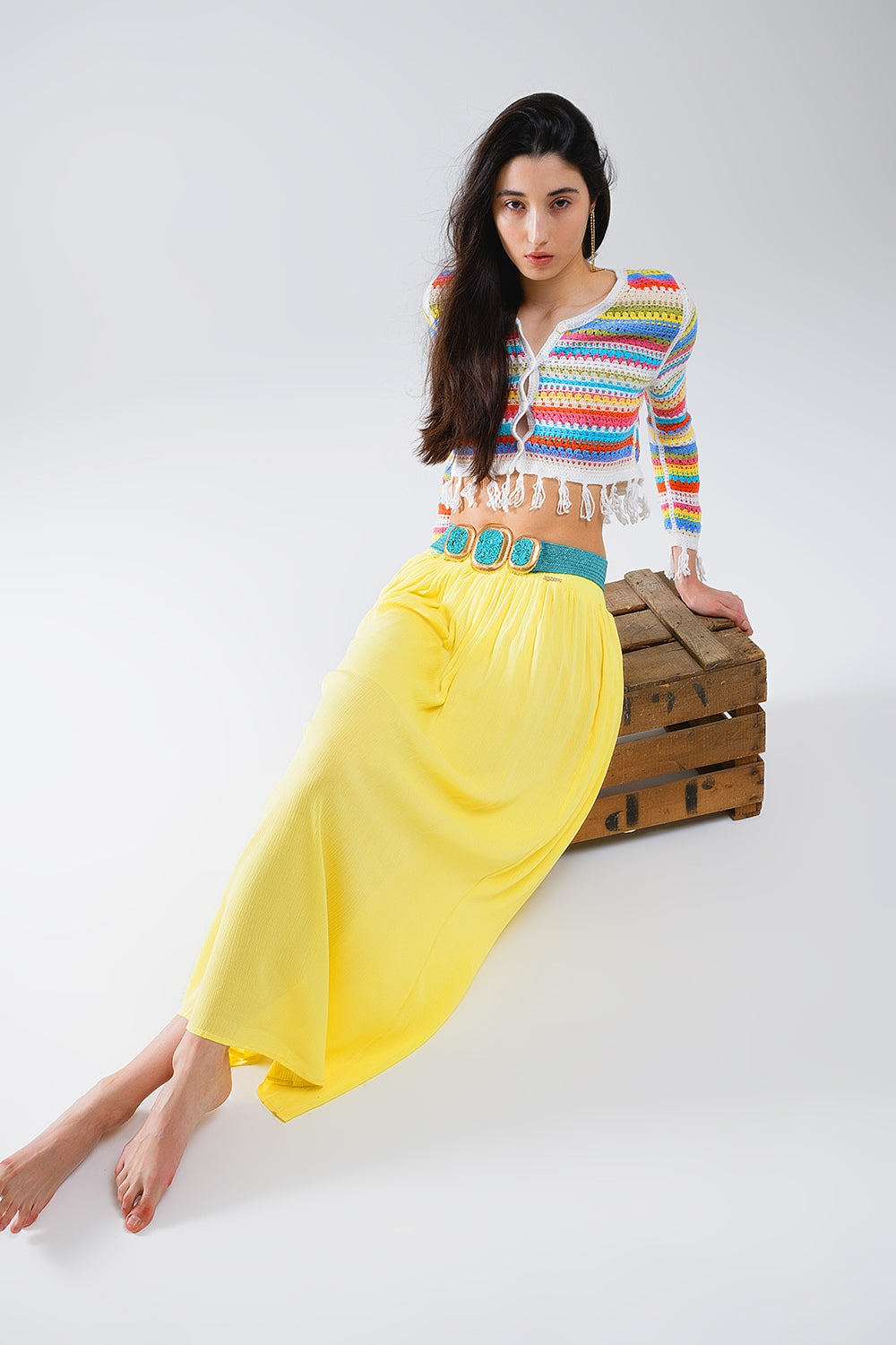 Cropped Crochet Cardigan In Multicolor Stripe - Cardigans