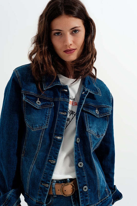 Cropped denim jacket in darkwash blue - Jackets