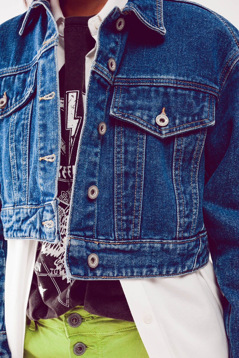Cropped denim jacket in mid blue - Jackets