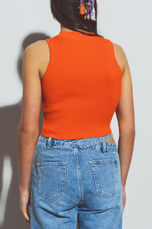 Cropped Knitted Tank Top in Orange - Jumpers