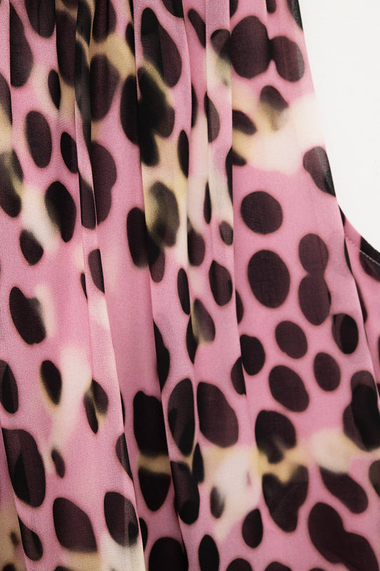 Cropped Pleated Animal Print Top in Pink and brown - Tops