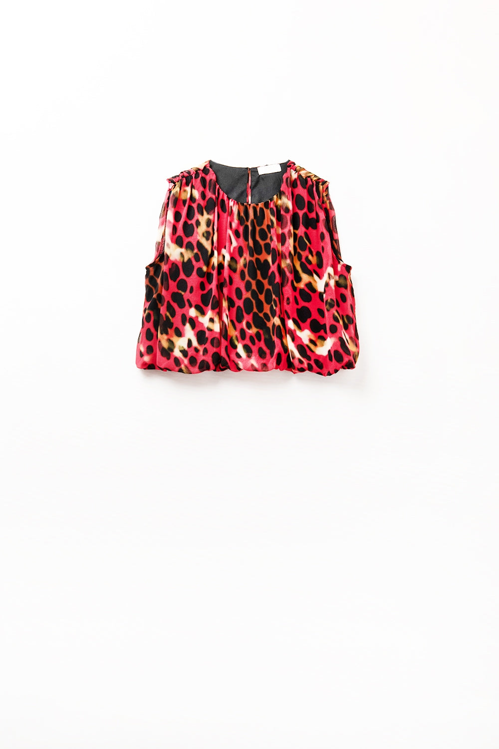 Cropped Pleated Animal Print Top in Red and Black - Tops
