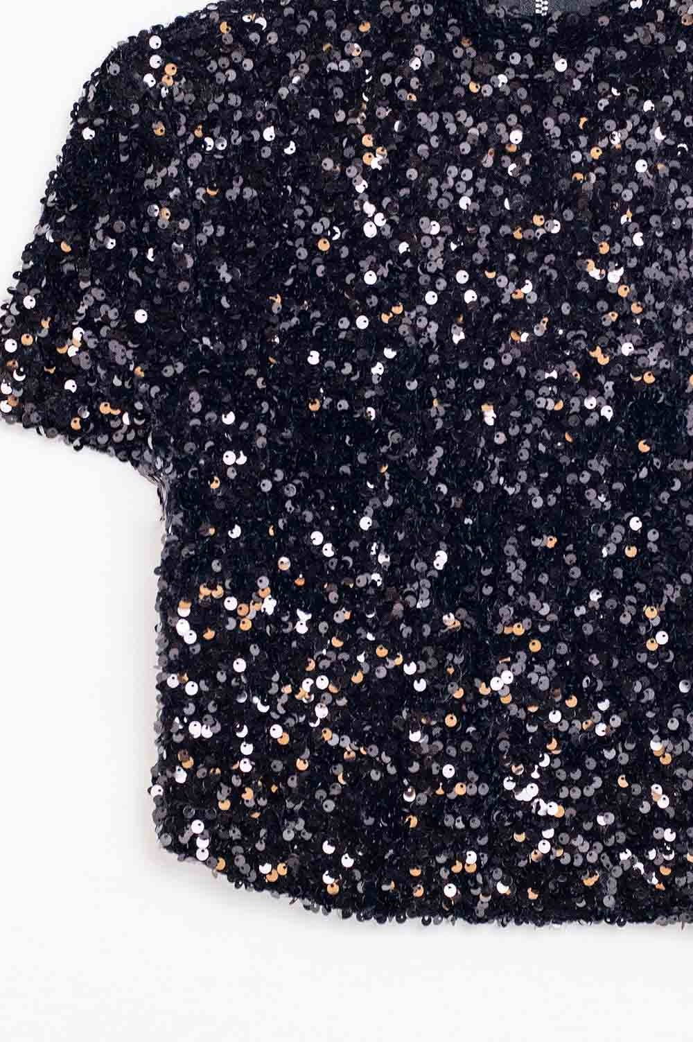 Cropped sequin top in black - Crop Tops