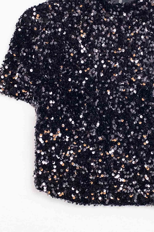 Cropped sequin top in black - Crop Tops