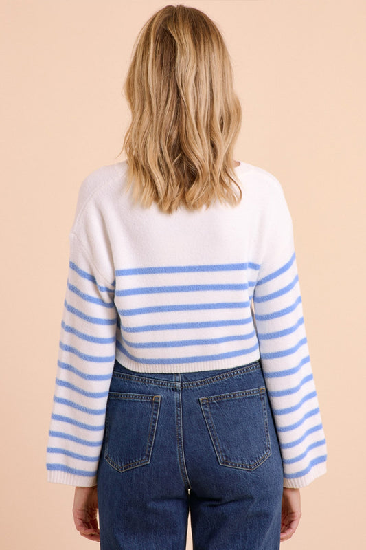 Cropped sweater with stripes and boat neck - Jumpers