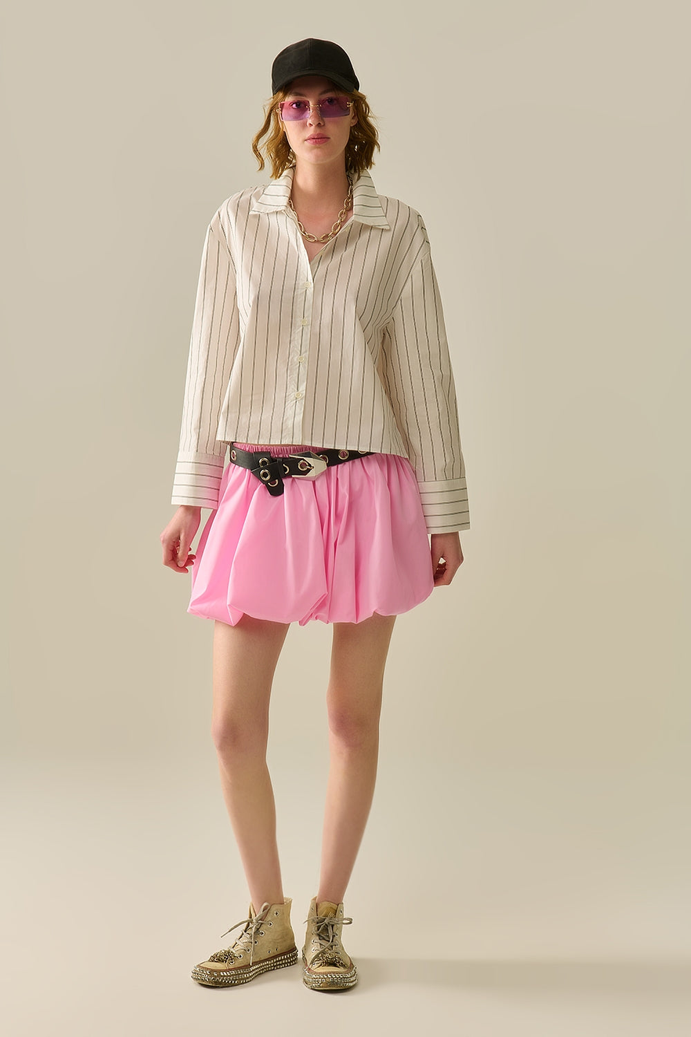 cropped white striped poplin shirt - Shirts