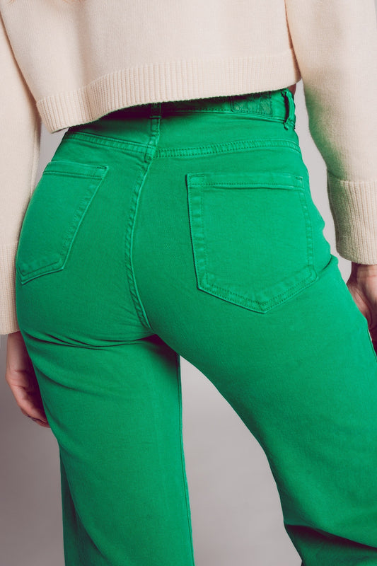 Cropped wide leg jeans in deep green - Jeans