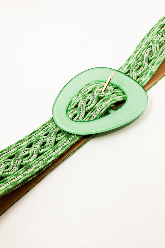 Crystal Embellished Belt in Green - Belts