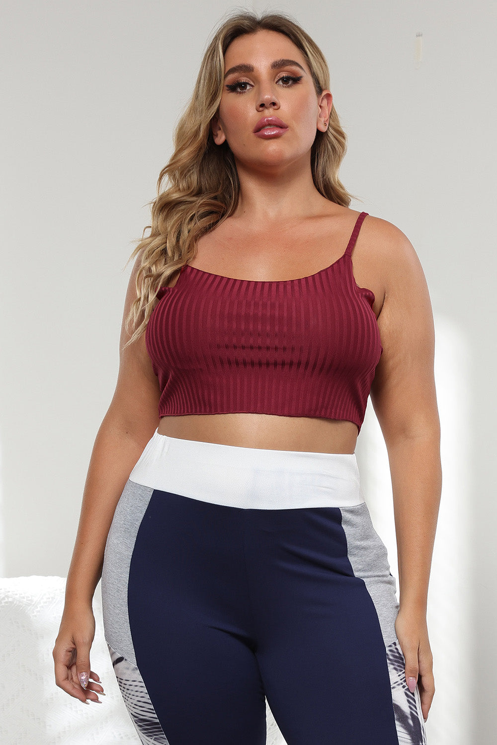 Curvy Plus Size Crop Top in Burgundy - Tops