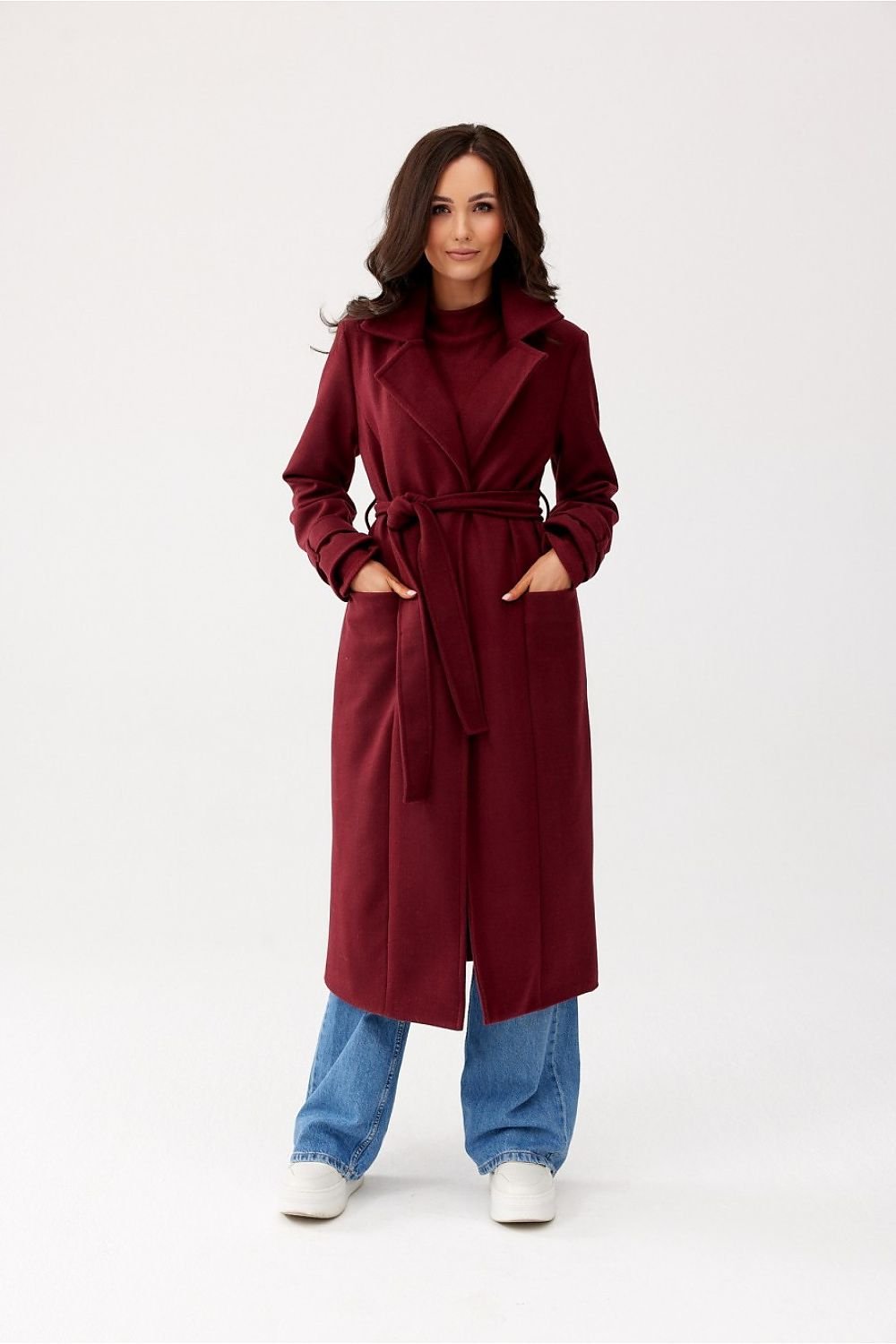 Classic Wool Waist-Tied Coat with Pockets - Coats
