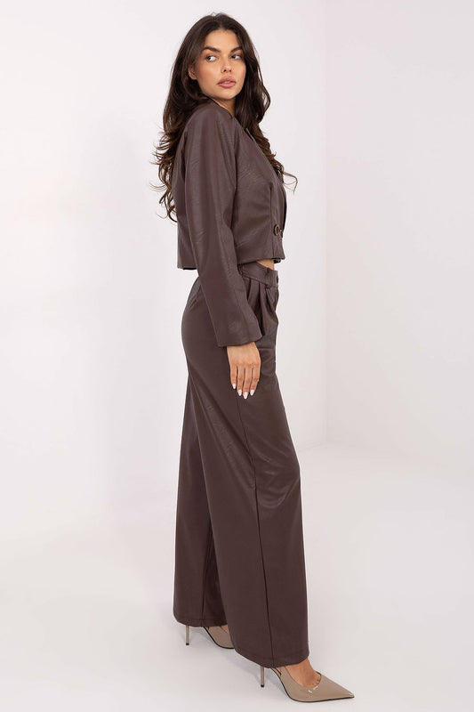 Wide-Leg Trousers in Brown Faux Leather - Trousers