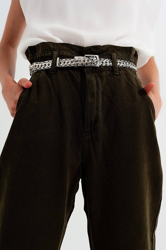 Dad jeans with paper bag waist in khaki - Jeans