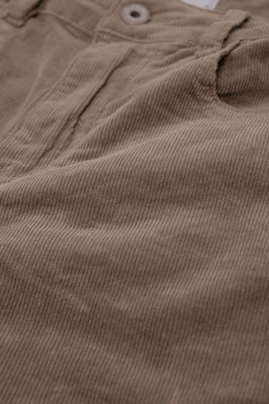 Dark Beige Corduroy flare pants with leopard print at the bottom - Trousers