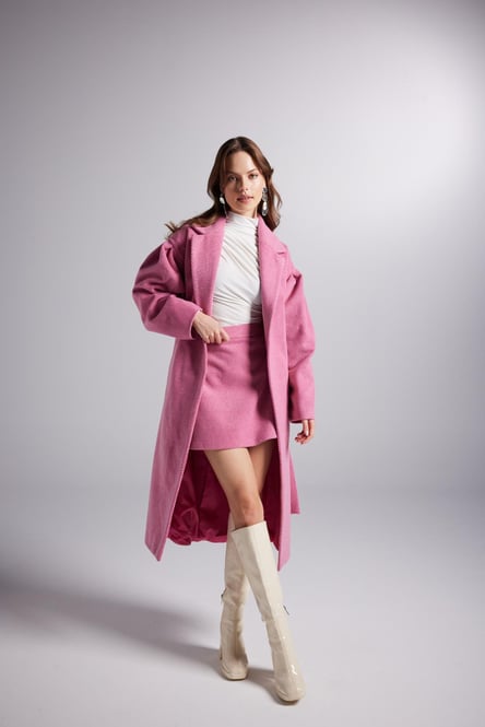 Belted Single Buttoned Maxi Pink Cashmere Mira Trench Coat - Trench Coats