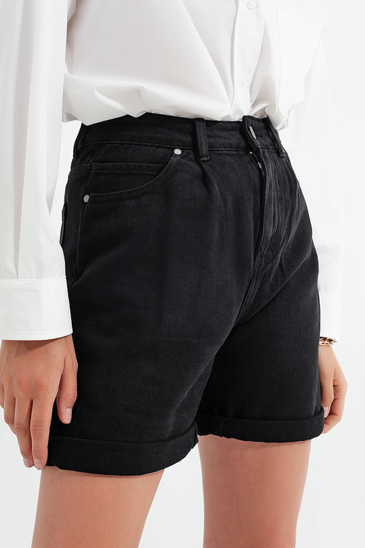 Denim mom shorts in black - Trousers