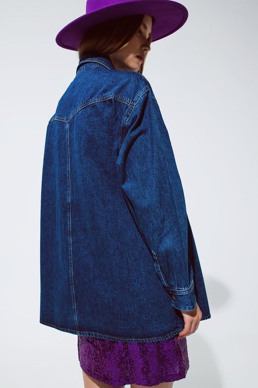 Denim Oversized Cargo Shirt Jacket with pockets - Jackets