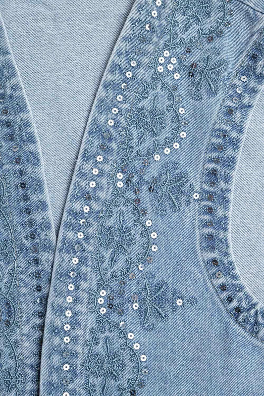 Denim Vest with sequin Pattern - Vests