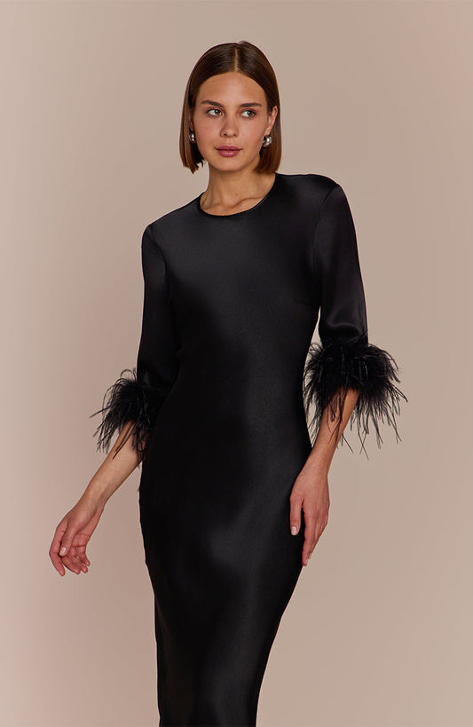 Dolly Feather Sleeve Dress In Black - Dress