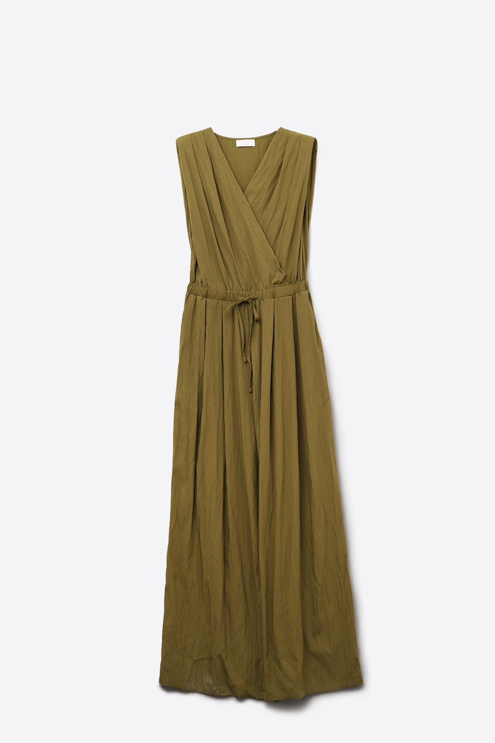 draped olive jumpsuit in crinkled fabric - Dresses