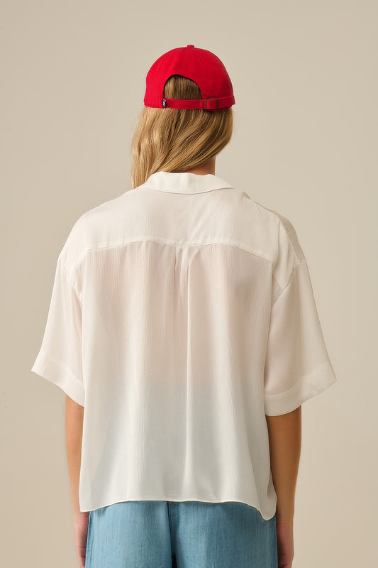 Draped Short Sleeve Blouse in White - Blouses