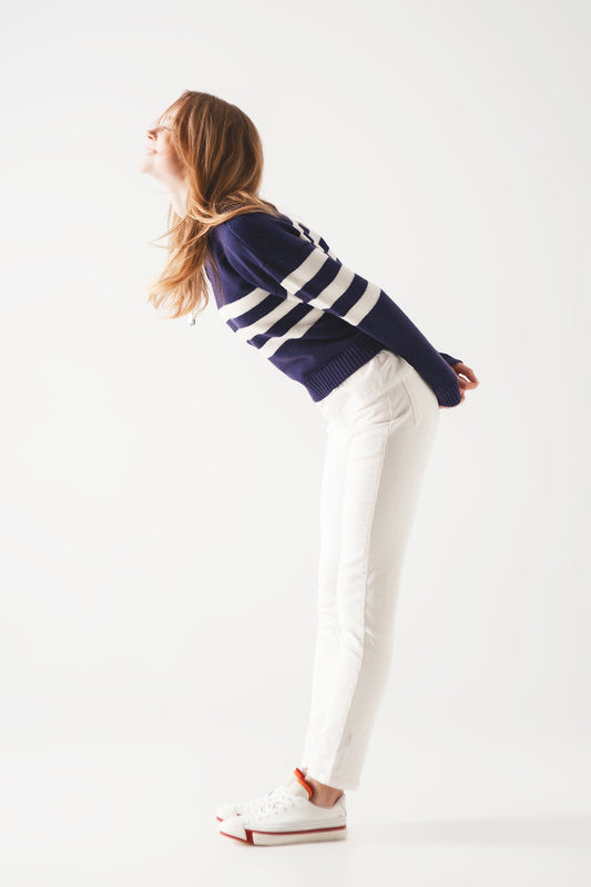 Elastic Cotton skinny cord pants in cream - Trousers