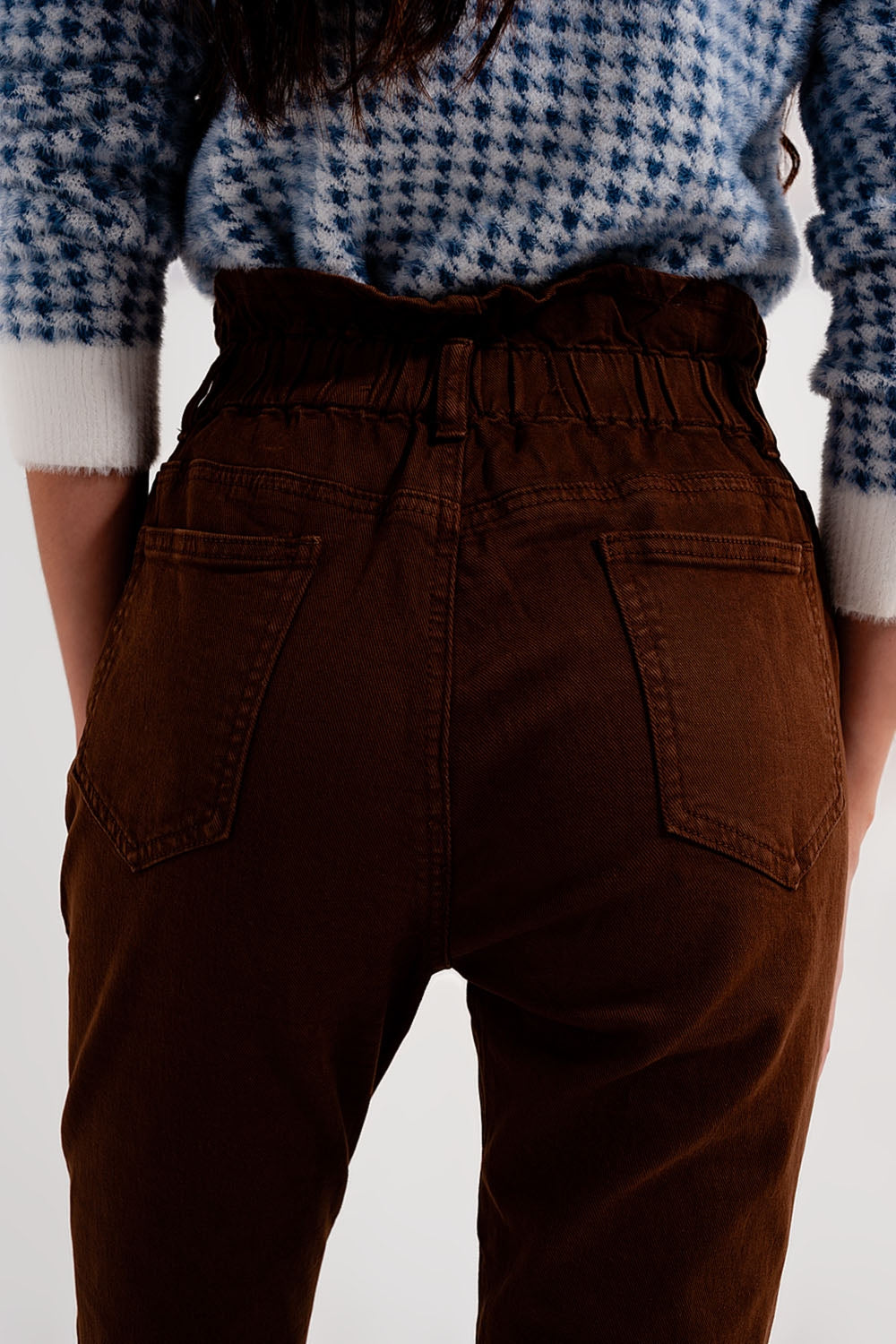 Elasticated paper bag waist mom jean in brown - Jeans