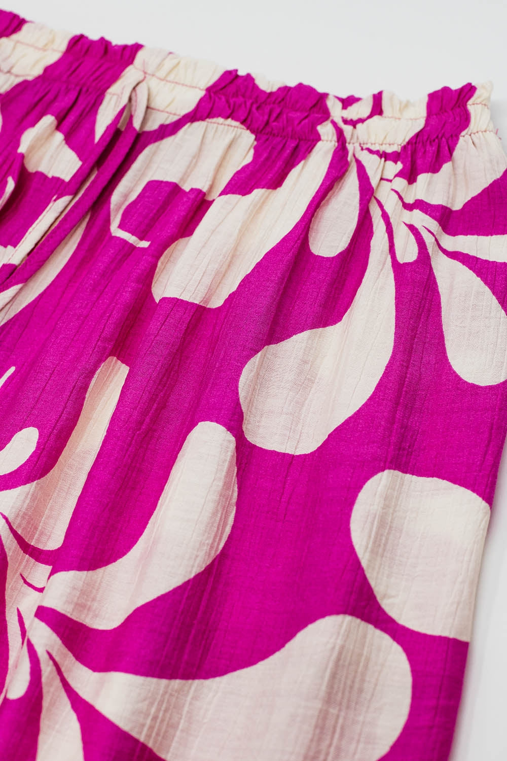 Elasticated Waist Straight Leg Pants In Fuchsia Floral Print - Trousers