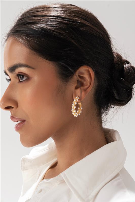 Golden Hoop Statement Elegant Pearl Drop Earrings - EARRINGS