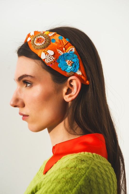 Embellished chunky headband in orange - Headbands