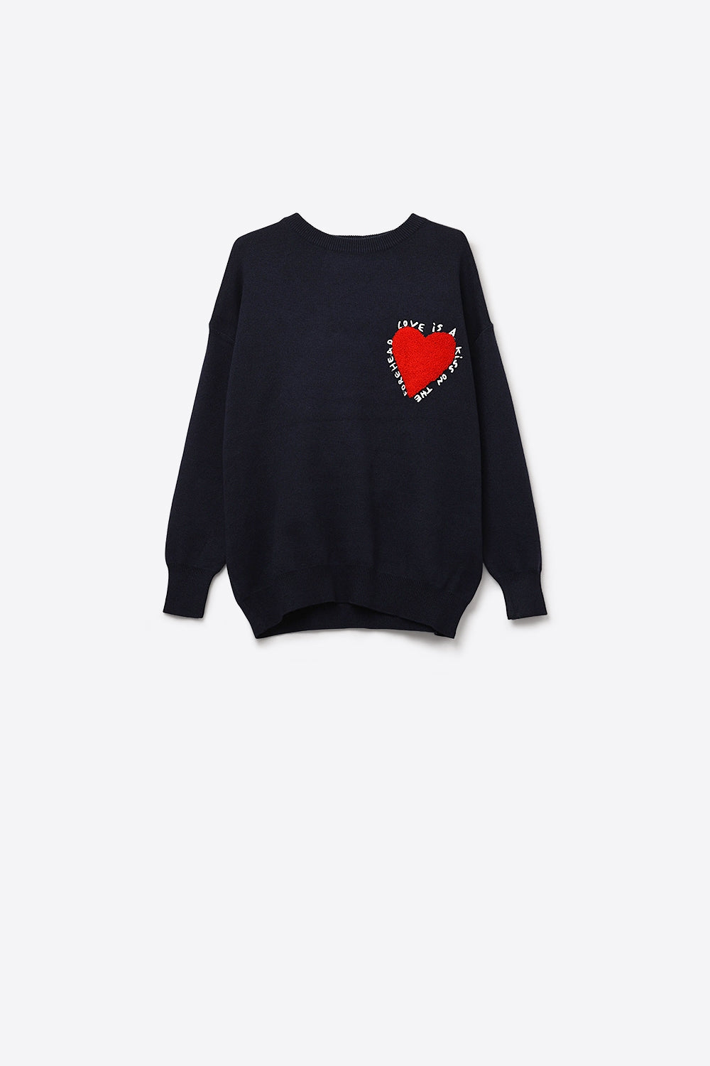 Embroidered Heart knitted jumper With Text in Navy - Sweaters