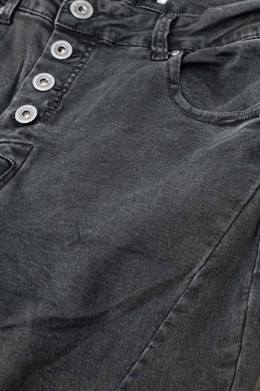 Exposed buttons skinny jeans in dark grey - Jeans