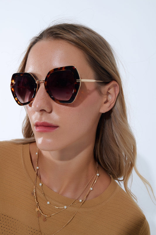 Extra Large Hexagonal Cat Eye Sunglasses in Tortoiseshell -