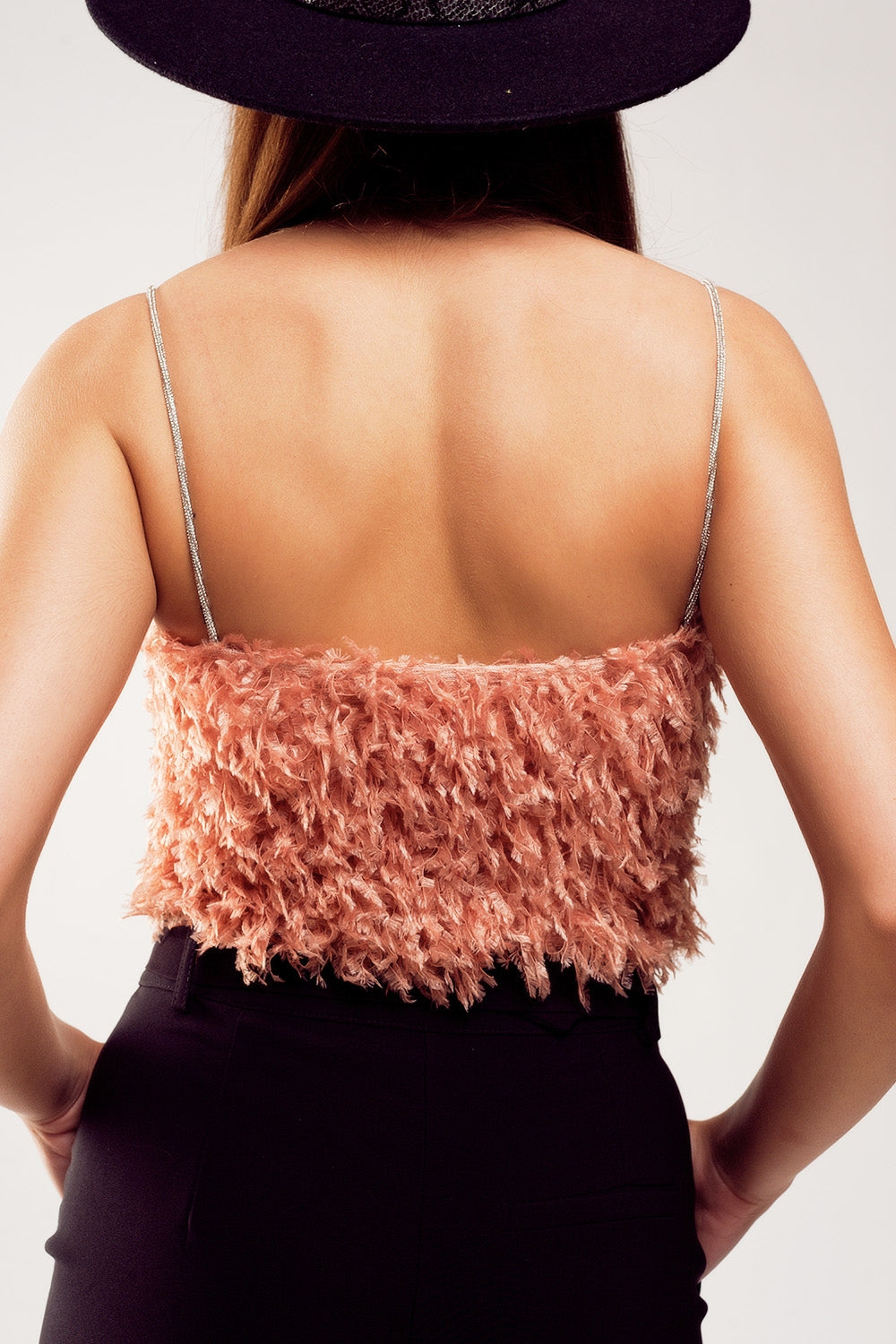 Faux feather crop cami in pink - Crop Tops