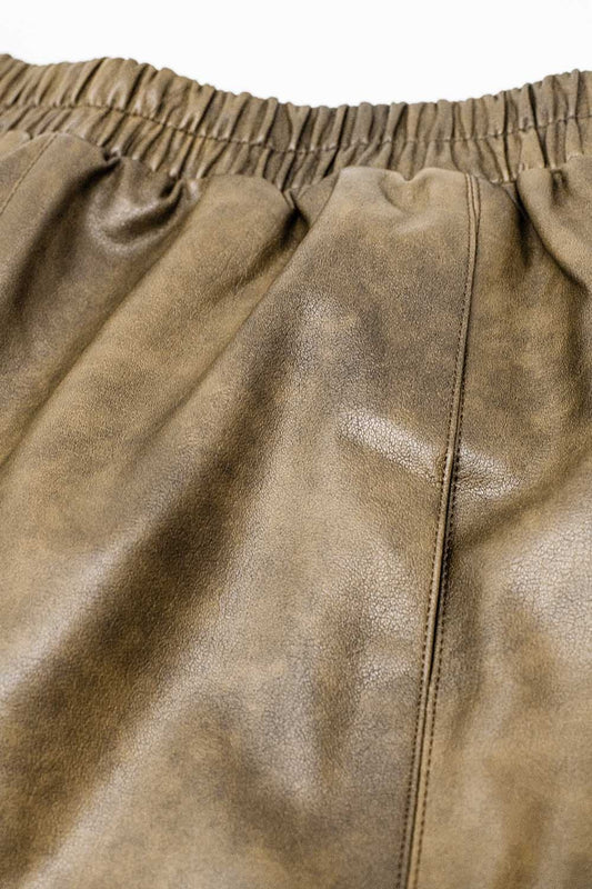 faux Leather Relaxed Shorts In Vintage Brown - Trousers
