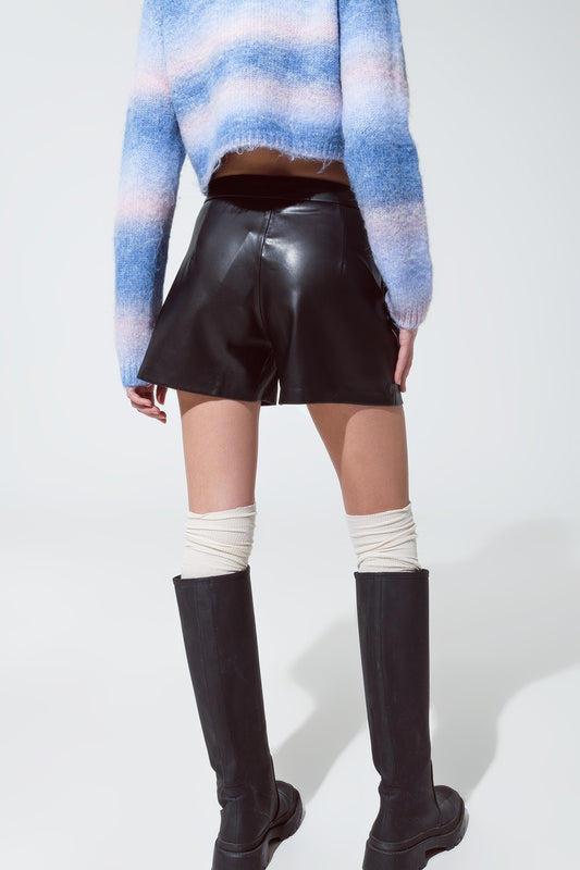 Faux Leather Short Shorts With Waist Detail - Trousers