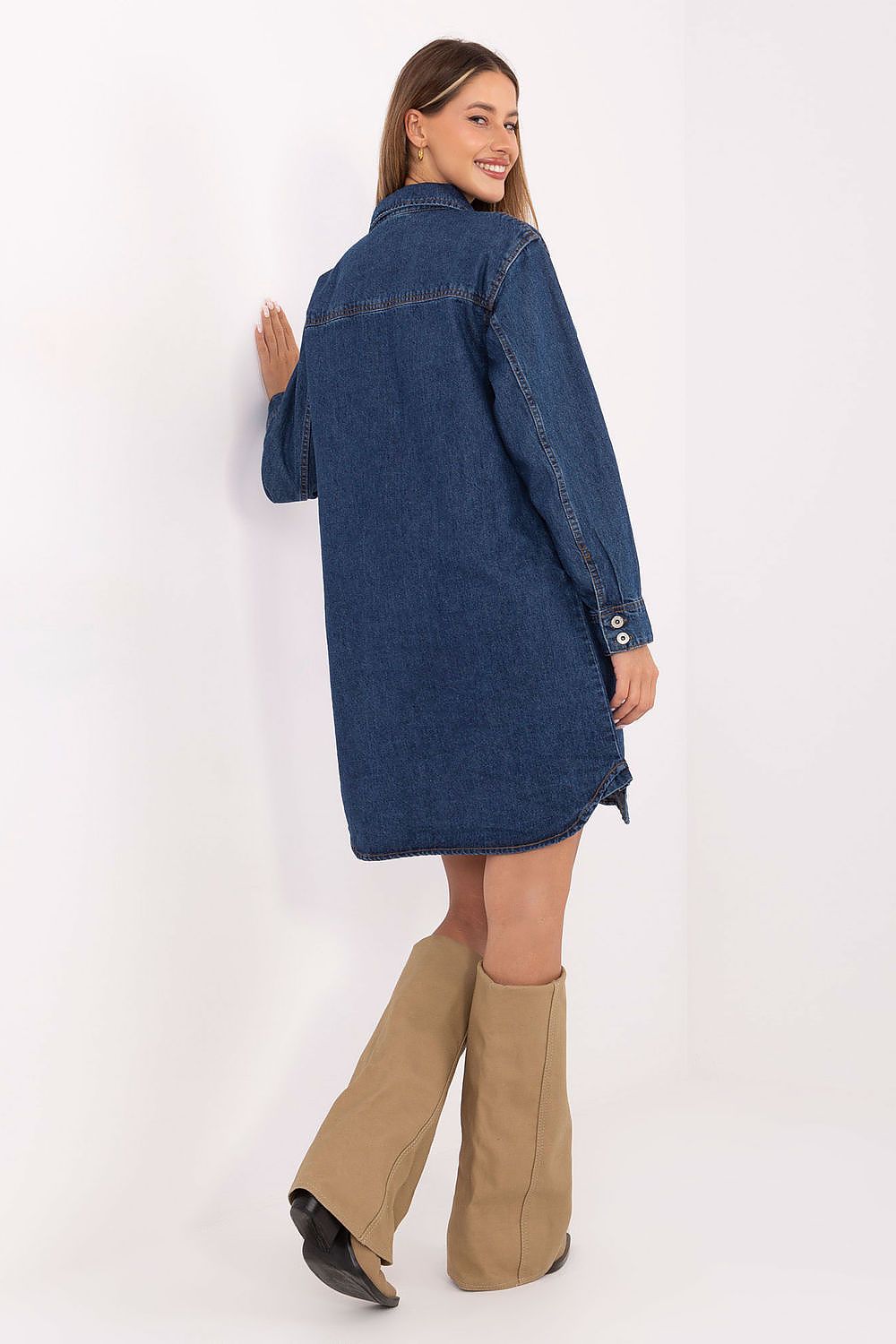 Sublevel Feminine Denim Shirt Dress for Trendy Style -