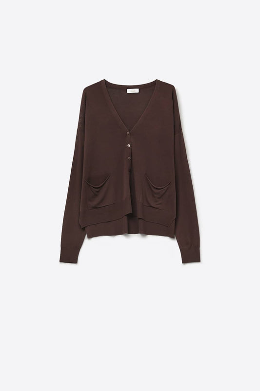 Fine Knit Cardigan with Front Pockets in brown - Cardigans