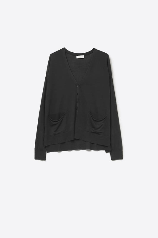 Fine Knit Cardigan with Front Pockets in black - Cardigans