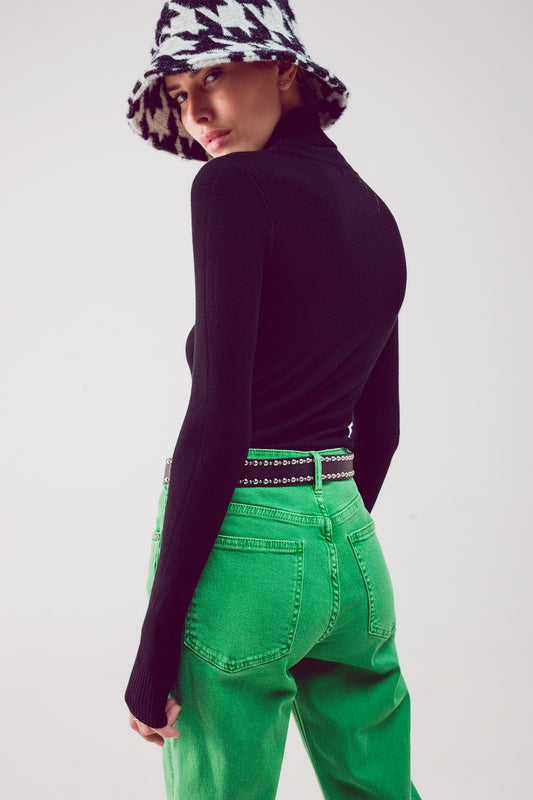 Fine knit high neck jumper in black - Jumpers