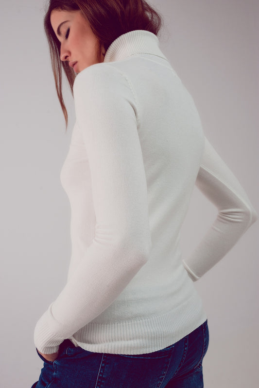 Fine knit high neck jumper in cream - Jumpers