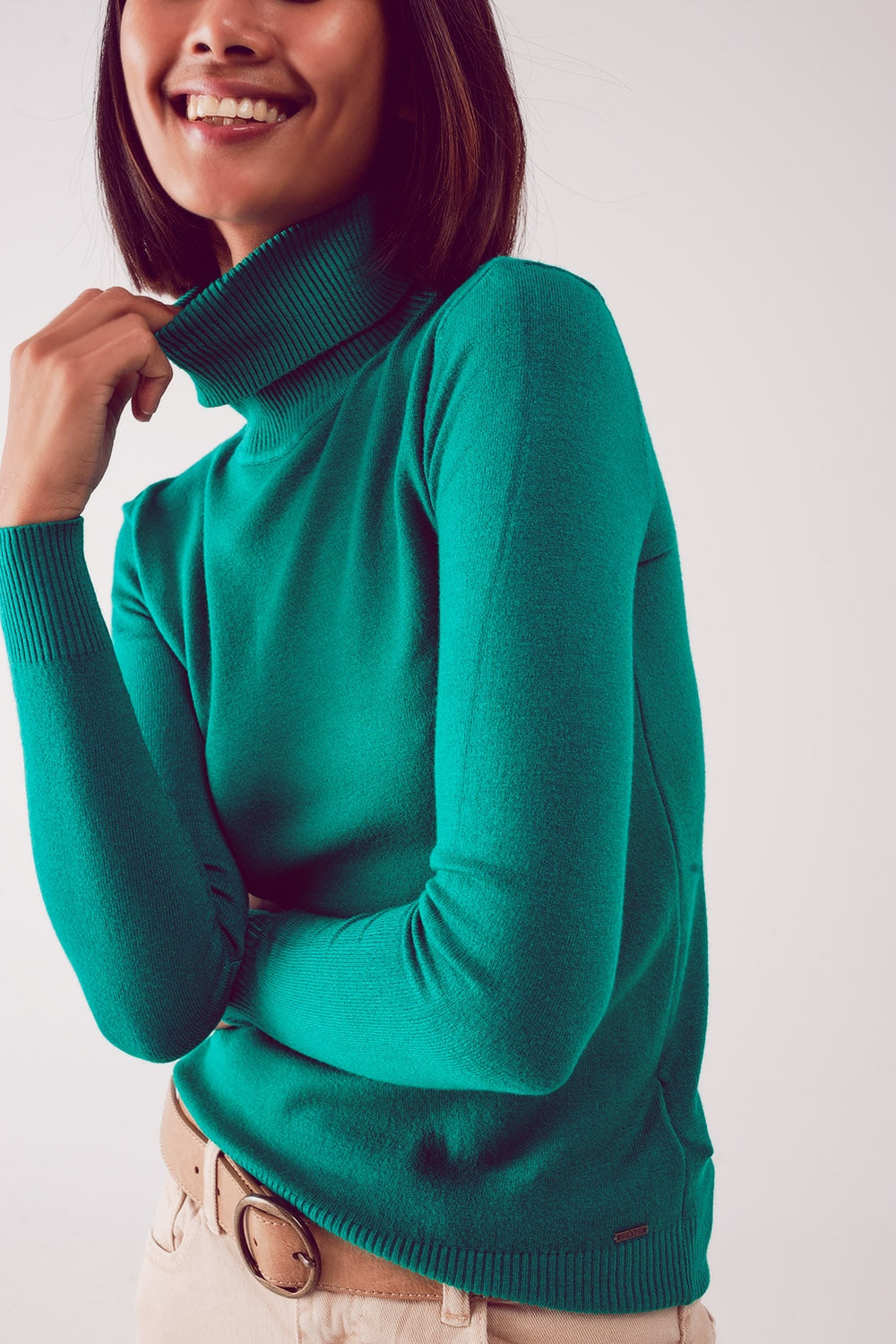 Fine knit high neck jumper in green - Jumpers